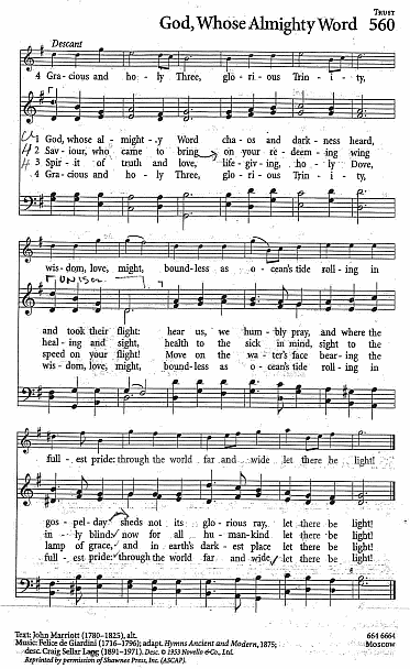 Closing Hymn  CP #560 'God, Whose Almighty Word'