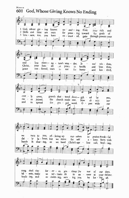 Closing Hymn - CP 601 God, Whose Giving Knows No Ending