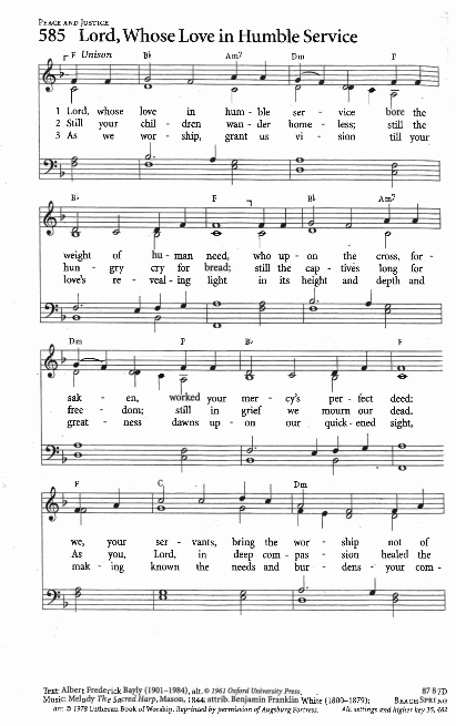 Closing Hymn - CP# 585 – 'Lord, Whose Love Through Humble Service'