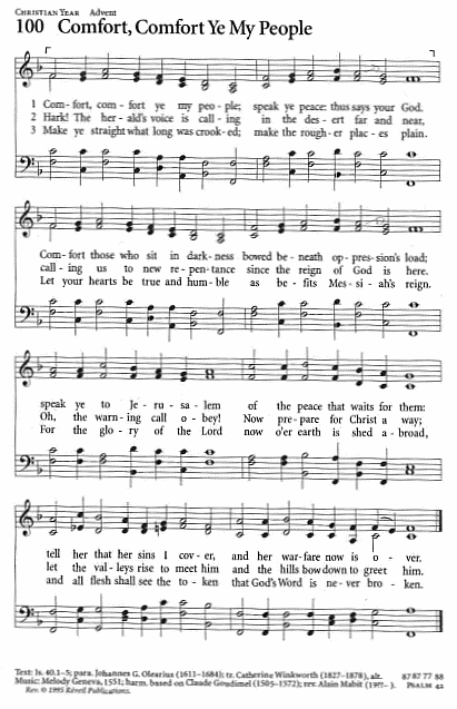 Communion Hymn  CP #100 'Comfort, Comfort Ye My People'