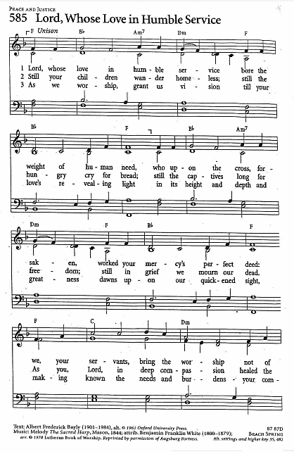 Communion Hymn  CP #585 'Lord, Whose Love in Humble Service'