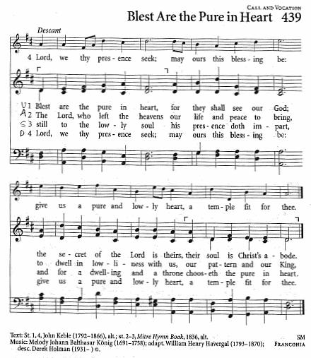 Communion Hymn CP  #439 'Blest Are the Pure in Heart'