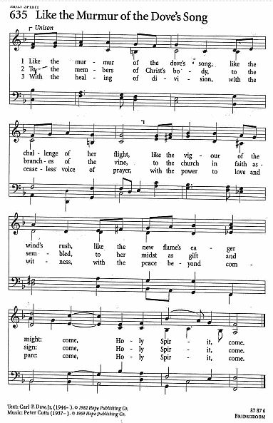 Communion Hymn CP #635 'Like the Murmur of the Dove's Song'