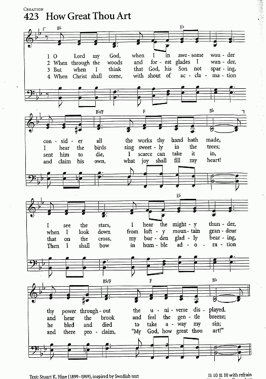 Communion Hymn CP# 423 'How Great Thou Art'