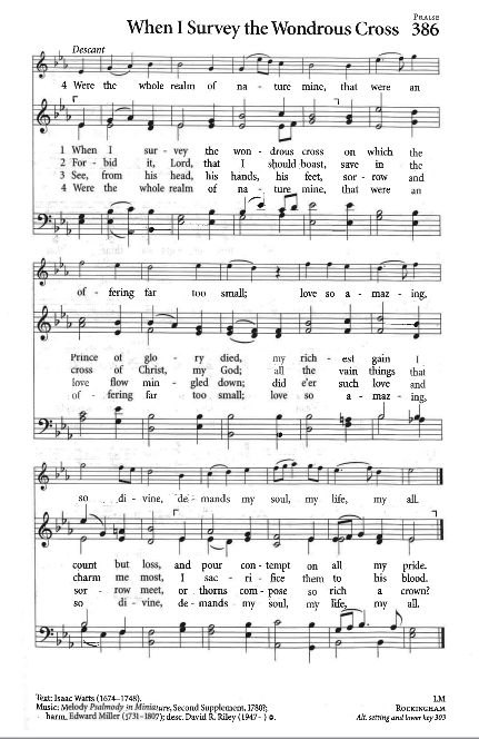 Hymn - CP# 386 – 'When I Survey the Wondrous Cross'
