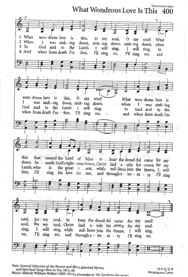 Hymn - CP# 400 'What Wondrous Love Is This'