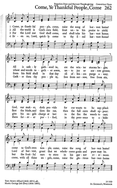 Hymn CP #262 'Come, Ye Thankfull People, Come'
