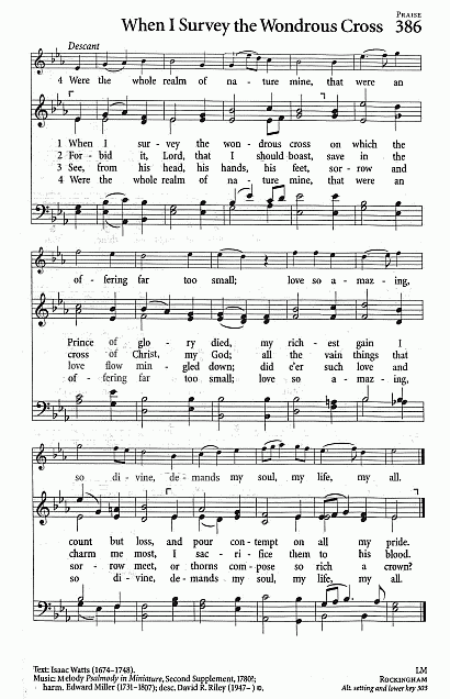 Hymn CP #386 'When I Survey the Wondrous Cross'