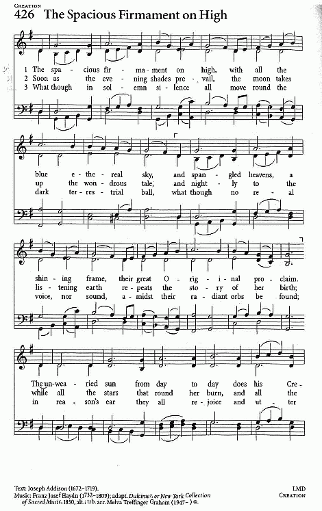 Hymn CP #426 'The Spacious Firmament on High'