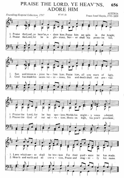 Hymn CP #656 'Praise The Lord, Ye Heav'ns, Adore Him'