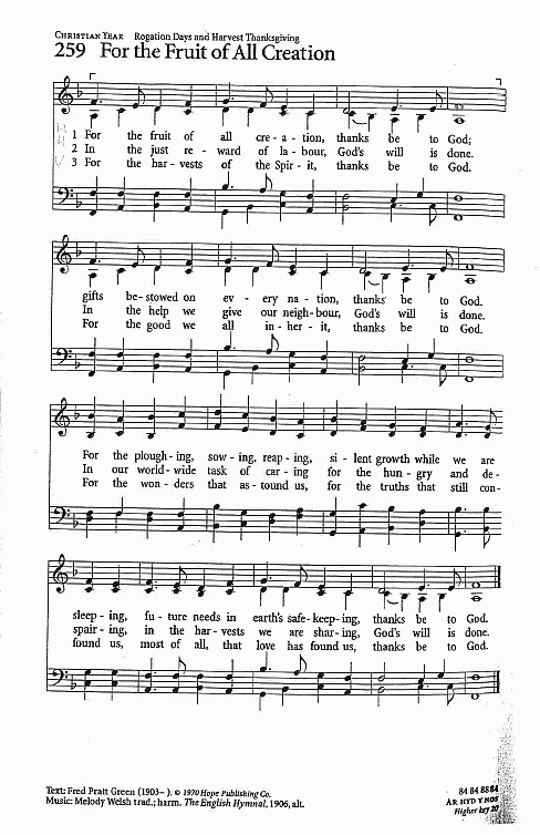 Hymn CP# 259 ‘For the Fruits of All Creation’