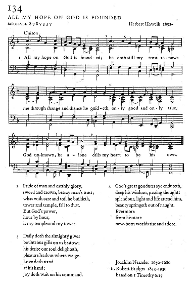 Offertory Hymn  CP #134 'All My Hope on God is Founded'
