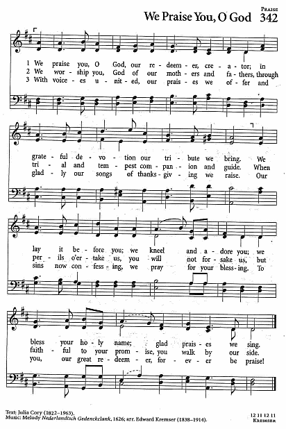 Offertory Hymn  CP #342 'We Praise You, O God'