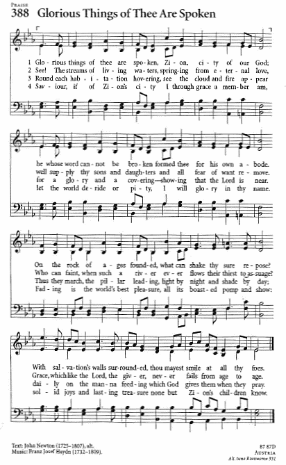 Offertory Hymn  CP #388 'Glorious Things of Thee Are Spoken'