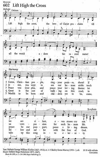 Offertory Hymn  CP #602 'Lift High the Cross'
