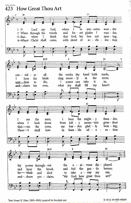 Offertory Hymn CP  #423 'How Great Thou Art'