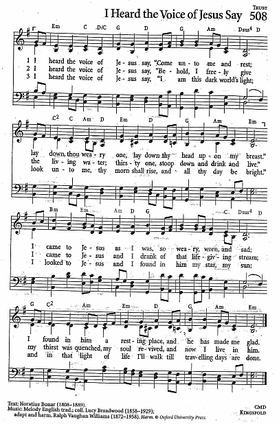 Offertory Hymn CP  #508 'I Heard the Voice of Jesus Say'