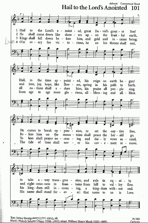 Offertory Hymn CP #101 'Hail to the Lord’s Anointed'
