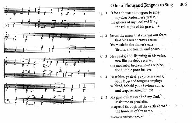 Offertory Hymn CP #306 'O for a Thousand Tongues to Sing'
