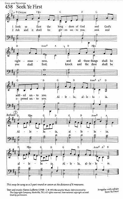 Offertory Hymn CP #458 'Seek Ye First'