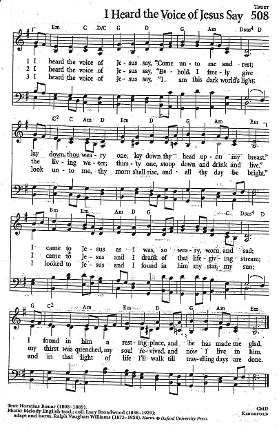 Offertory Hymn CP #508 'I Heard the Voice of Jesus Say'