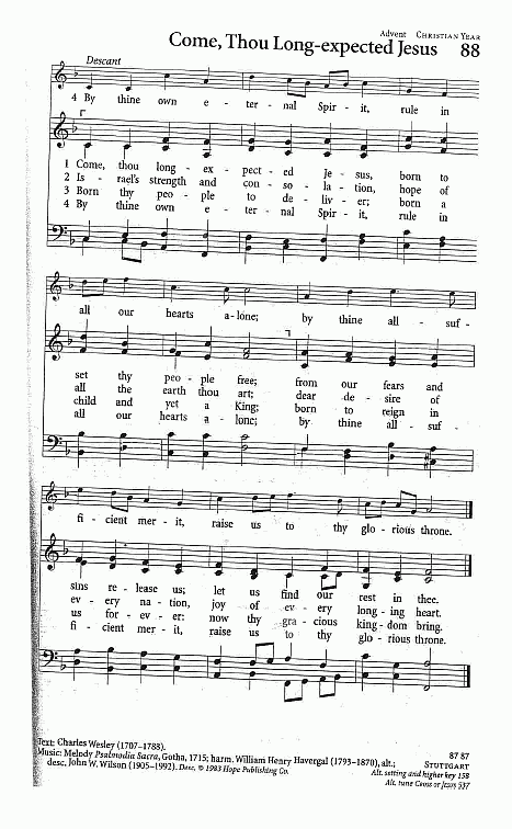 Offertory Hymn CP# 88 'Come, Thou Long-expected Jesus'