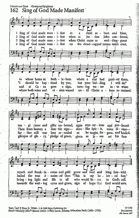 Opening Hymn CP #162 'Sing of God Made Manifest'