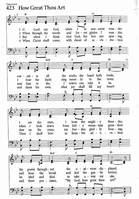 Presentation Hymn CP #423 'Tho Great Thou Art'