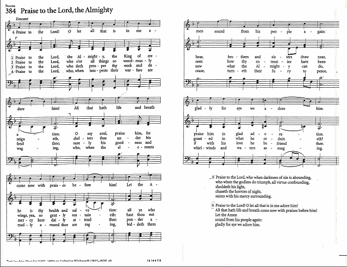 Processional Hymn  CP #384 'Praise to the Lord, the Almighty'
