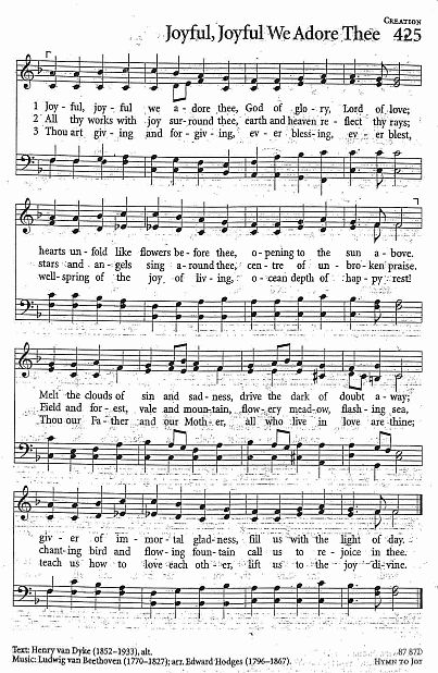 Processional Hymn  CP #425 'Joyful, Joyful We Adore Thee'