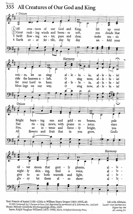 Processional Hymn CP #355  'All Creatures of Our God and King'