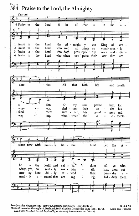 Processional Hymn CP #384 'Praise to the Lord, the Almighty'