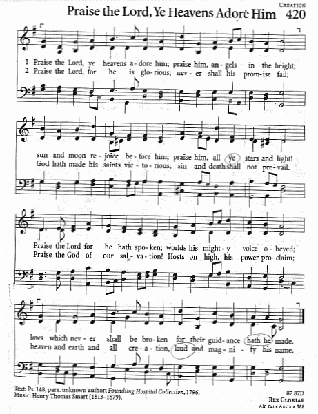 Processional Hymn CP #420 'Praise the Lord, Ye Heavens Adore Him'