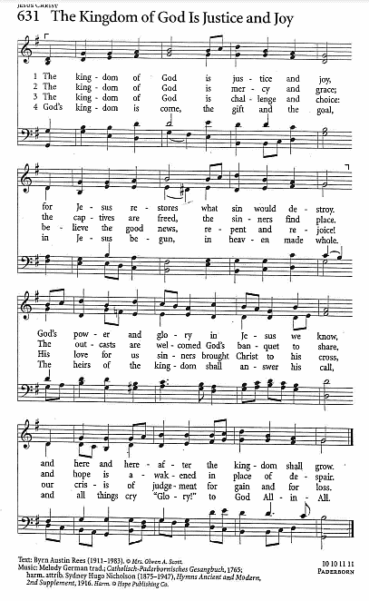 Processional Hymn CP #631 'The Kingdom of God I Justice and Joy'