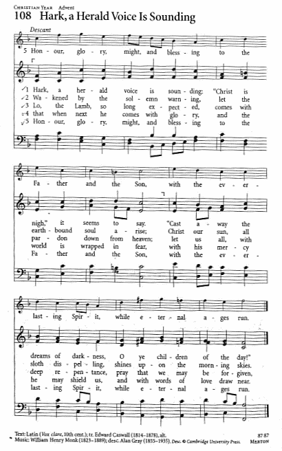 Recessional Hymn  CP #108 'Hark, a Herald Voice Is Sounding'