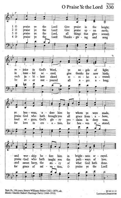 Recessional Hymn  CP #330 'O Praise Ye the Lord'