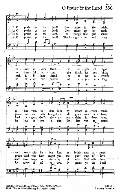 Recessional Hymn #330  'O Praies Ye the Lord'