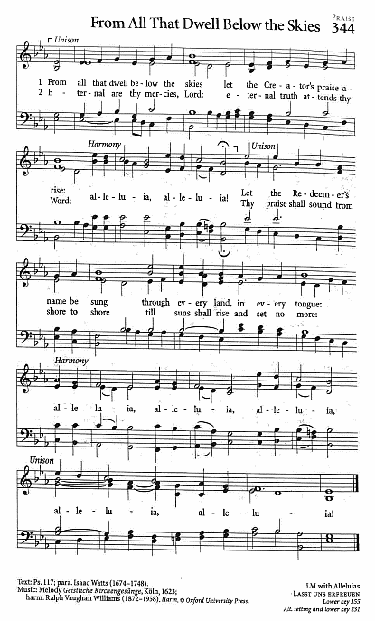 Recessional Hymn #344  'From All That Swell Below the Skies'
