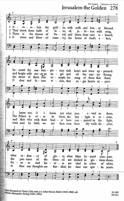 Recessional Hymn CP #278  'Jerusalem the Golden'