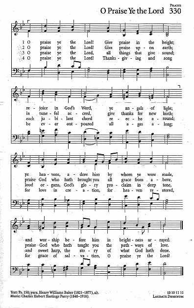 Recessional Hymn CP #330  'O praise Ye the Lord'