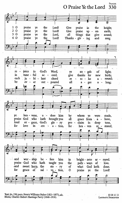 Recessional Hymn CP #330 'O Praise Ye the Lord'