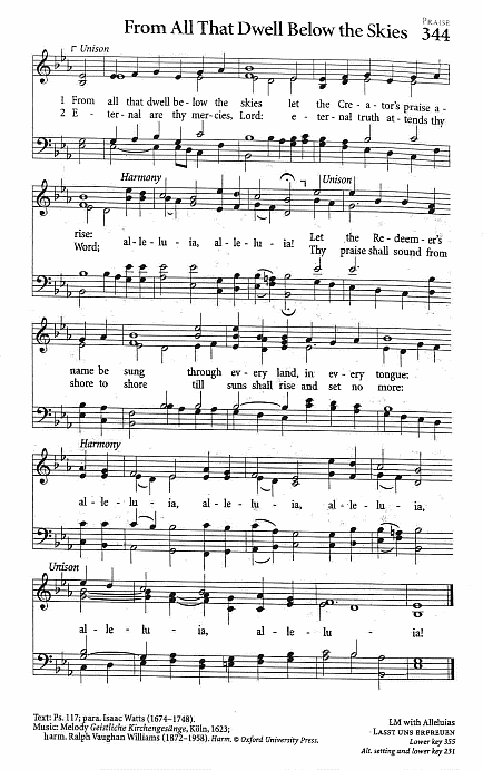 Recessional Hymn CP #344 'From All That Dwell Below the Skies'