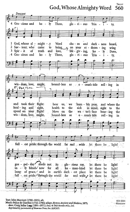 Recessional Hymn CP #560  'God, Whose Almighty Word'