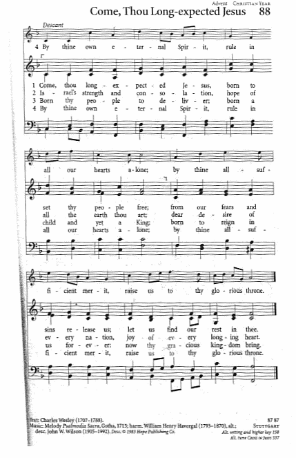 Recessional Hymn CP#88 'Come, Thou Long expected Jesus'